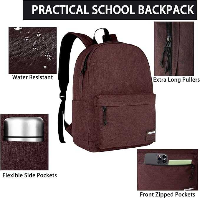 SUPACOOL Casual Laptop Backpack for Men and Women, Backpack for College, USB Charging Port, Lightweight Pack Back(Coffee)