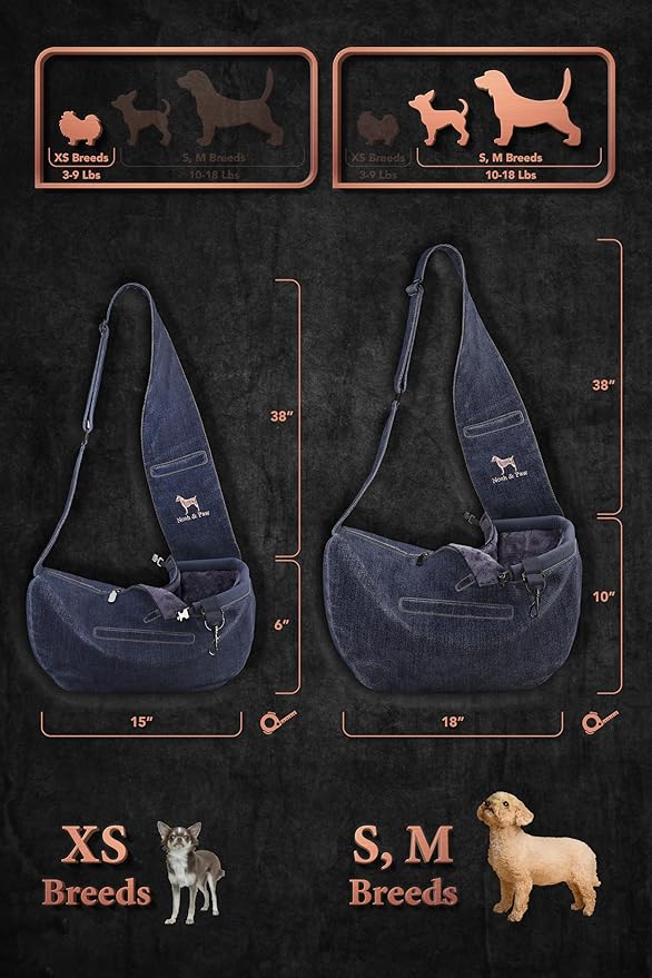 Noah & Paw Dog Sling Carrier for Small Dogs 3-10lb, Dog Sling for Small Dogs and Cats, Dog Carrier with Adjustable Padded Strap, Vegan Denim Lined with Fur, 3X Safety Features, Machine Washable
