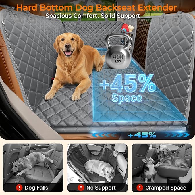 URPOWER XL Dog Backseat Extender for Full-Size Crew Cab Truck, Hard Bottom Dog Car Seat Cover for Back Seat Holds 400lbs, Waterproof Dog Hammock Pet Rear Seat Protector Travel Bed for F150 / Silverado