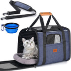 Morpilot Pet Travel Carrier Bag, Soft-Sided Dog Carrier Cat Carrier Pet Carrier, for Large Cats and Medium Puppies up to 25lbs, with Locking Safety Zippers, Foldable Bowl (Dark Blue)