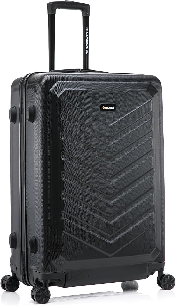 US ARMY Fox 28 inch Hardside Luggage with Spinner Wheels | Lightweight Large Suitcase for Extended Travel | Chevron Icon, Gel Handle, Side Studs, Retractable Trolley, Heavy Duty | Black