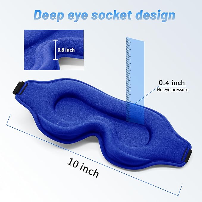 Sleep Eye Mask for Men Women, Sleeping Mask for Side Sleeper, Travel Blackout Night Blindfold Eye Shade Cover with Adjustable Strap (Blue)