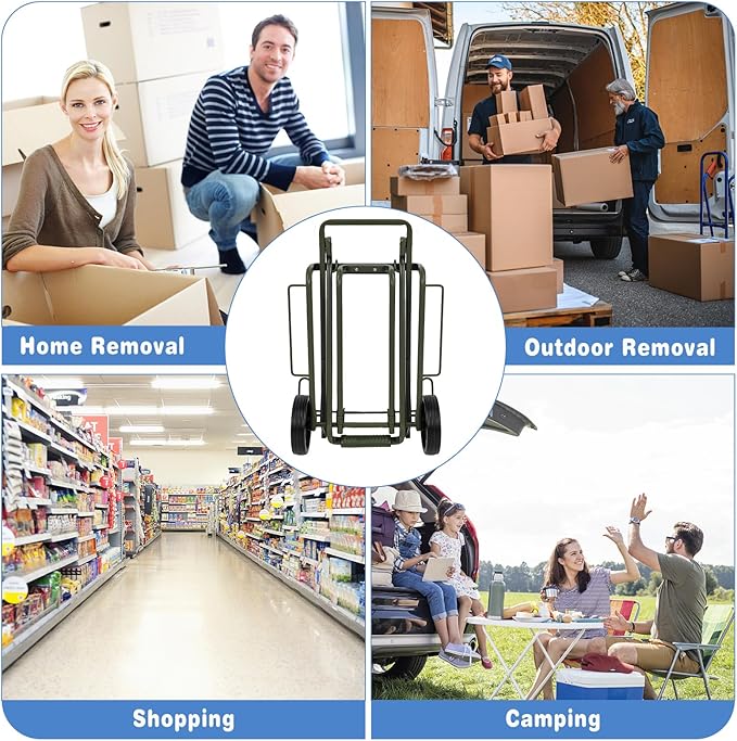 Folding Hand Truck Dolly Lightweight Aluminum Luggage Cart - 220lbs Capacity with Elastic Bungee Cord for Travel & Shopping