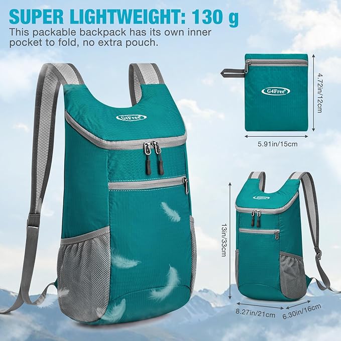 G4Free Lightweight Packable Hiking Backpack for Men Women Small Hiking Daypacks Foldable Shoulder Pack Casual Outdoor Bag 11L