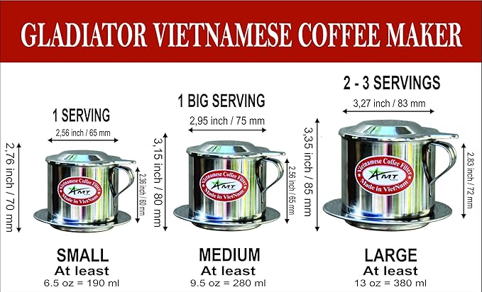 AMT 6.5 oz Coffee Maker, Phin Filter, Screw Down Coffee Dripper for Vietnamese Style Coffee at Home or Office