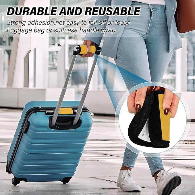 DOMIKING Yellow Luggage Handle Wrap Soft Luggage Identifiers for Suitcase Markers Grip for Travel Bag Luggage Suitcase Handle Cover Travel Accessories, 2 Pack