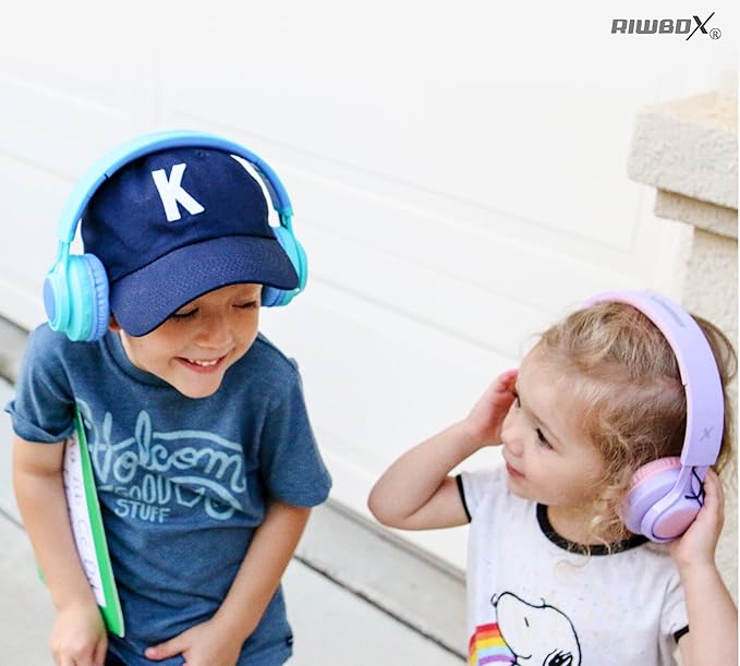 Riwbox WT-7S Kids Bluetooth Headphones Light Up, Foldable Stero Wireless Headset,with Microphone and Volume Control,Comfortable and Durable,for PC/Tablet/TV/Travel(Purple)