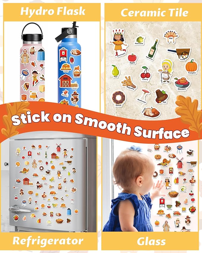 Walenced Reusable Sticker Book for Toddlers, Stickers for Kids, Toddler Sticker Book, Toddler Craft Activities, Toddler Travel Toys Boy Girl Birthday Gifts - Thanksgiving