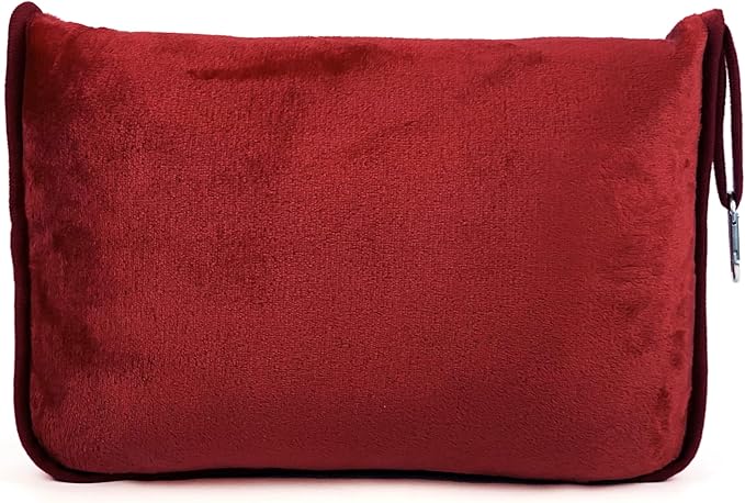 ShezPretty Premium 2in1 Soft Travel Blanket Pillow with Airline Hand Luggage Sleeve and Backpack Clip Airplane (Burgundy)