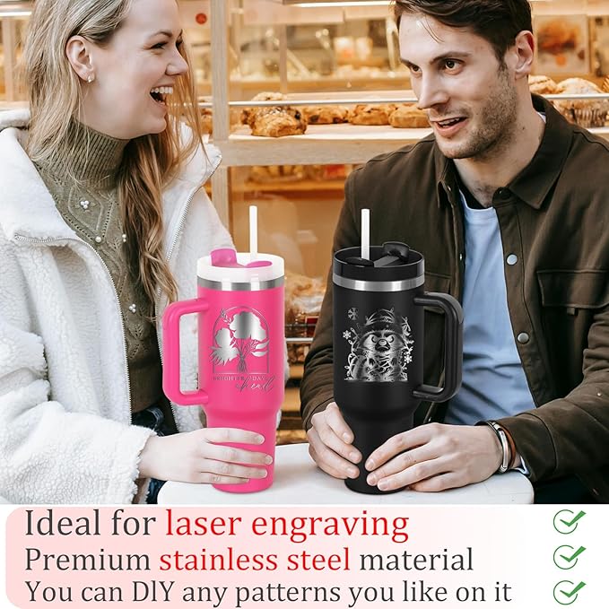 4 Pack 40 Oz Tumblers with Handle Bulk, Double Wall Vacuum Insulated Stainless Steel Tumblers with Lid and Straw, 40 oz Cup with Silicone Spill Proof Stopper Set (Black-2,Hot Pink-2)