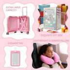 Kids Luggage Sets 2 Piece Pink Rolling Suitcases for Girls with Wheel Shardshell 16" Travel Suitcase with 10 Sheets Gem Stickers