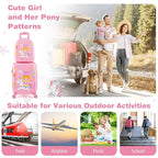 BABY JOY 2 PCS Kids Luggage, 16” Carry-on Hardshell Suitcase with Wheels & Hardside Backpack for Boys Girls, Airline-Approved Toddler Travel Luggage Set (Pink Pony)