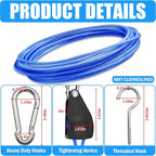 40ft Clothes Line Outdoors 3/16" Wire Ropes Blue PVC Coating Laundry Drying Clothesline Retractor with Metal Hooks Heavy Duty for Umbrella Travel Outside Camping Backyard