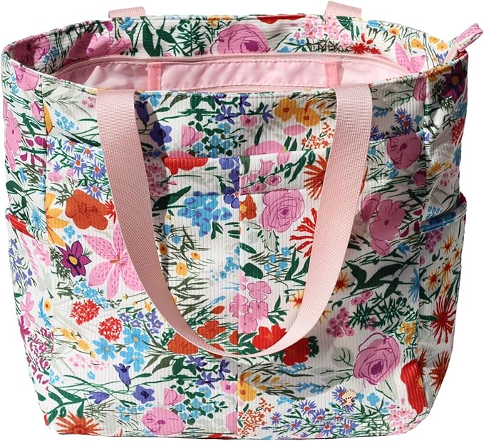 ESVAN Original Floral Tote Bag Large Shoulder Bag with Multi Pockets for Gym Travel Beach Daily Bags