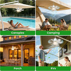 Solar Ceiling Fan with Light, 18000mAh Rechargeable Camping Fan with Remote, 450CFM Strong Airflow, 17.5'' Portable Outside Battery Powered Ceiling Fan for Gazebo, Canopy, Tent, RV
