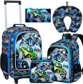 5Pcs Kids Luggage for Boys, Truck Rolling Travel Carry on Suitcase for Toddler Children with Wheels(Blue)