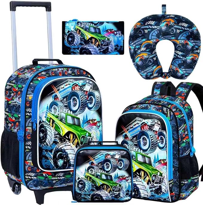 5Pcs Kids Luggage for Boys, Truck Rolling Travel Carry on Suitcase for Toddler Children with Wheels(Blue)