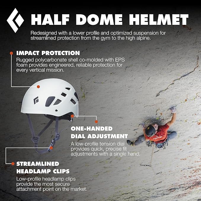 BLACK DIAMOND Half Dome Rock Climbing Safety Helmet | Adjustable Fit | Lightweight & Durable | Ventilated Protection