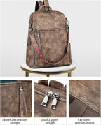 FADEON Leather Laptop Backpack for Women Designer 15.6 inch PU Laptop Bag, Ladies Travel Computer Work Backpack Grey