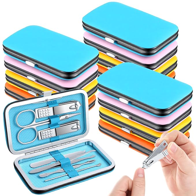 12 Set Bulk Manicure Kit Nail Set Stainless Steel Pedicure Professional Nail Care Kit with Stainless Steel Tools Portable Grooming with Travel Case, Gift for Men Women (4 color,8 in 1)