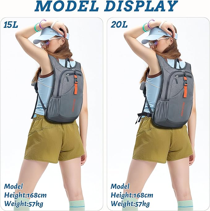 BECOJADDE 15L Small Hiking Backpack for Men Women Foldable Packable Back Pack Ultralight Hiking Daypack for Travel Camping Outdoor, Gray