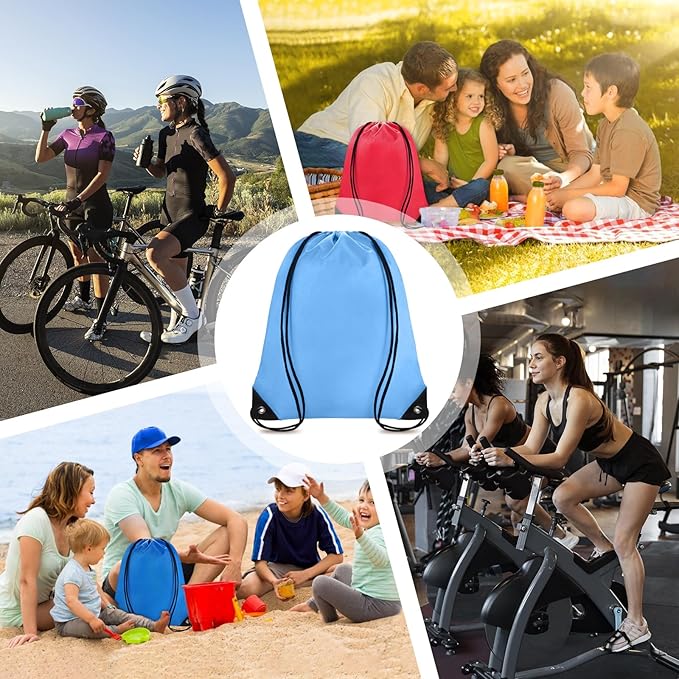 Grneric Blue Drawstring Backpack Bulk 28 PCS Drawstring Bags String Backpack Cinch Bag Sackpack for Men Women Gym (Sky Blue)