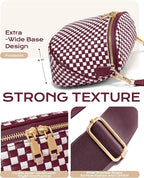 Trendy Woven Checkered Crossbody Bum Bag for Women，PU Leather Checkered Purse Fanny Packs Belt Bag (Woven Bum Bag - Wine Red White)
