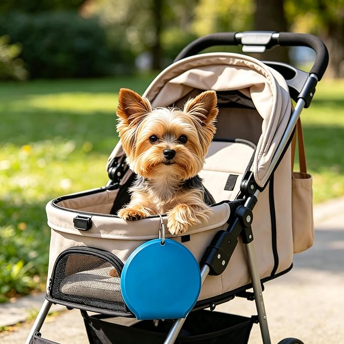 Foldable Dog Travel Bowl with Carabiner Clip, Portable Pet Water Bowl for Hiking Camping Walking, Collapsible Silicone Outdoor Dog Bowl, Space Saving Food & Water Dish for Puppy (Blue)