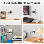 [ETL Listed] Cable Matters 3-Pack 3 Outlet Wall Adapter (Grounded Cube Tap, Outlet Splitter, 3 Way Plug Adapter, 3-Prong Power Splitter), Black