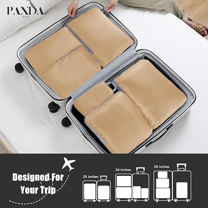 PANDA JOYS 4 Set Compression Packing Cubes Travel - Travel Accessories Expandable Packing Organizers for Carry On - Essentials Luggage Bags - Brown