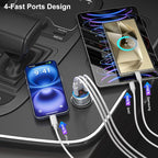 Car Charger USB C, 65W Multi Port Dual 12V Cigarette Lighter USB Car Charger Adapter with Voltage Display PD/QC 3.0 Super Fast Charge Car Phone Charger for iPhone 17 16 15 14 13 12 Pro Max Plus(Gray)