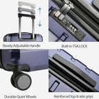 KROSER Hardside Expandable Carry On Luggage with Spinner Wheels & Built-in TSA Lock, Durable Suitcase Rolling Luggage with USB Port, Carry-On 20-Inch, Navy