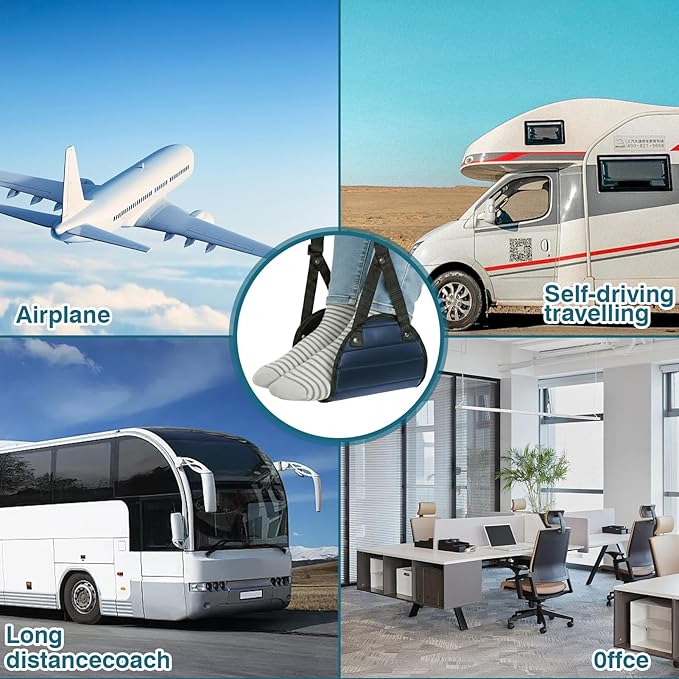 Foot Hammock for Plane Travel, Memory Foam Airplane Foot Hammock, Adjustable Foot Sling for Airplane & Office