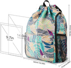 Drawstring Backpack with Mesh Pockets String Gym Bag Sackpack Sandproof Water Resistant Beach Backpack for Men Women