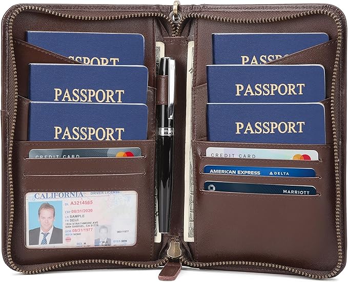 Polare Full Grain Leather Passport Holder Cover Case for Men and Women RFID Blocking Family Travel Wallet Holds 6 Passports