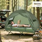 Outsunny Camping Tent Cot, Folding Tent Cot Combo with Mattress, Pillow, Sleeping Bag, Roller Carrying Bag, Off Ground Travel Camp Cot for Hiking, Backpacking