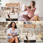 Travel Weekender Duffle Bags for Women - Duffel Bag with Shoe Compartment Carry On Overnight Bag with Toiletry Bag with Wet Pocket for Gym Hospital Bags for Labor and Delivery Black White Brown