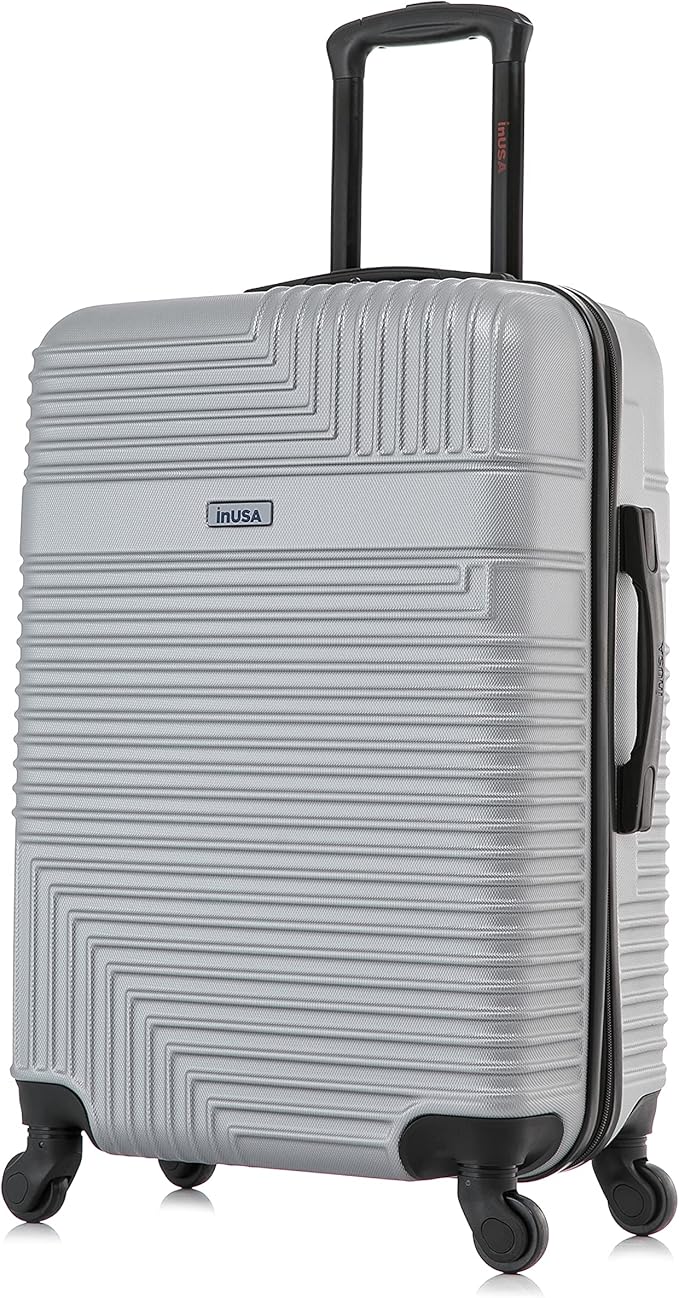 InUSA RESILIENCE Luggage with Spinner Wheels | Durable Lightweight Hardside Suitcase, Spacious Travel Bag with Handle and Trolley | 24-Inch Medium Checked Luggage | Silver