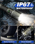 Victoper Rechargeable Flashlight, Titanium 5 Modes Zoomable Flash Light, Bright Real 1500 High Lumens Flashlights, LED Power Display Tactical Flash Lights Holster for Camping Hunting Essential Men