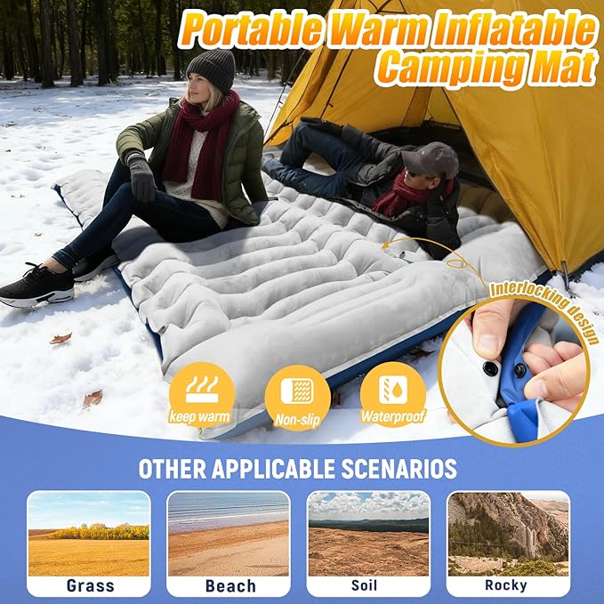 FUN PAC Camping Sleeping Pad, 8.8R-Value Ultralight Camping Mat with Pillow, Insulated Camping Mattress, Built-in Foot Pump Inflatable Sleeping Pads Compact for Camping Backpacking Hiking, Single
