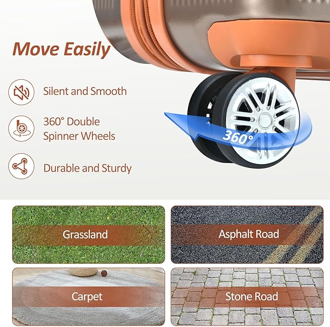 3 Piece Hardshell Luggage Sets 20"+24''+28" Expandable Hardside Luggages Spinner Suitcase with Spinner Wheels & TSA Lock,Lightweight Luggage Sets For Women Men Outdoor Travel Coppery