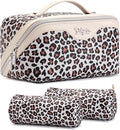 BOYATU Travel Makeup Bags Cosmetic Organizer Bag: 3 Pcs Set Large Capacity Make up Bag with Compartments - Waterproof Leather Toiletry Bags with Handle for Women (B-White)