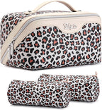 BOYATU Travel Makeup Bags Cosmetic Organizer Bag: 3 Pcs Set Large Capacity Make up Bag with Compartments - Waterproof Leather Toiletry Bags with Handle for Women (B-White)