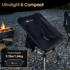 MOON LENCE High Back Folding Camping Chairs, Height-Adjustable, Widened Seat, for Beach with Anti-Sinking Feet (Black-Plus)