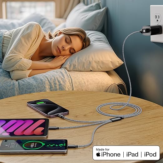 Xnewcable Multi Charging Cable 6ft 2Pack 3 in 1 Charger Cord, Multiple Rapid Nylon Braided Cable USB Charging Cable Multi Phone Charger Cord with Type C Micro Lightning USB Connectors for Cell Phones