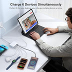 [2026 Updated] USB C Fast Charger, 100W GaN 6 Port Type C Charging Station Hub Block Cube, USB C Wall Charger Power Strip Adapter Plug for iPad iPhone 17 16 15 14 Pro Max Pixel Note Galaxy, 5ft Cord