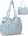 Corduroy Tote Bag for Women,Large Capacity Cute Tote Bags With 6 Pockets,Crossbody Shoulder Handbag for Work Travel Gym