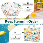 Iioscre Beach Bag for Women, Causal Hobo Pool Bags with Zipper Inner Pocket, Foldable Swim Tote Bag for Vacation Essentials
