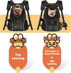 WOYYHO Pet Dog Carrier Backpack with Top and Side Windows, Small Dog Front Backpack Ventilated Mesh Dog Back Pack with Safety Belt for Travel Hiking Outdoor Adventures (Size L: 10-14 lbs, Black 2.0)