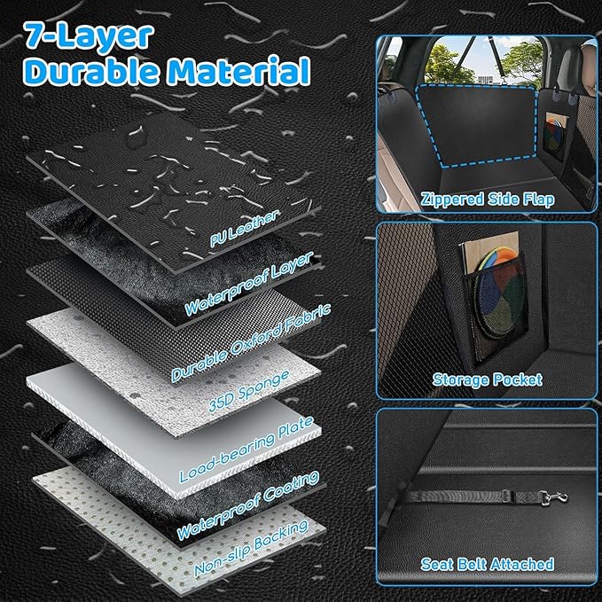 URPOWER 2026 Upgraded Back Seat Extender for Extended Cab Trucks - Large Hard Bottom Dog Truck Car Seat Cover Holds 550lbs, Waterproof Dog Hammock Pet Bed with High-Density Foam Non-Slip Protector